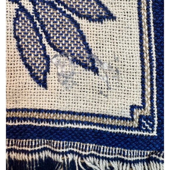 Creative Memories Tapestry Throw Blanket 48” X 61" Blue White Cotton Fringe - Picture 6 of 6